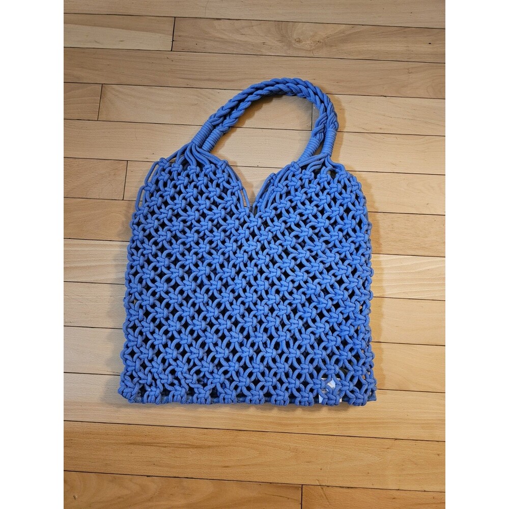 NWT J.Crew Macrame Rope Net Market Tote Bag Blue Summer Beach Shoulder Bag
